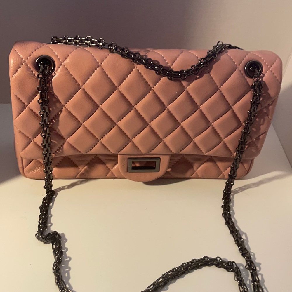 Mauve pink leather purse chain